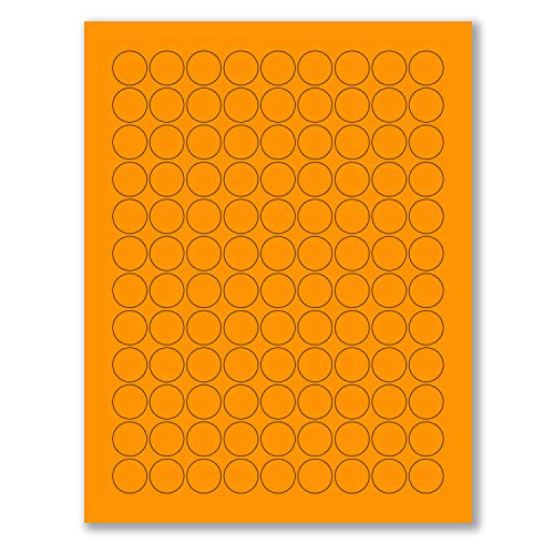 8-1/2 x 11" Fluorescent Labels for Laser & Inkjet Printer. Orange Fluorescent, 3/4" Round - 108 Per Page.
