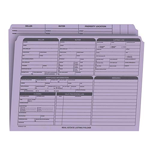 Real Estate Listing Folder Right Panel List, Pre-Printed, Lavender, Letter Size - Pack of 25.