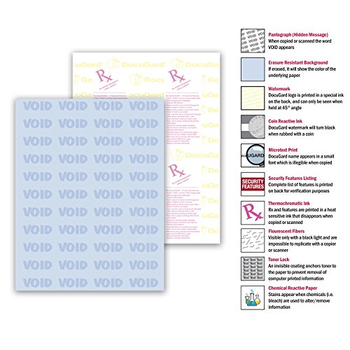 DocuGard Premier Medical Security Paper for Printing Prescriptions and Preventing Fraud, CMS Approved, 10 Security Features, Laser and Inkjet Safe, Blue, 8.5 x 11, 24 lb., 500 Sheets (04543)