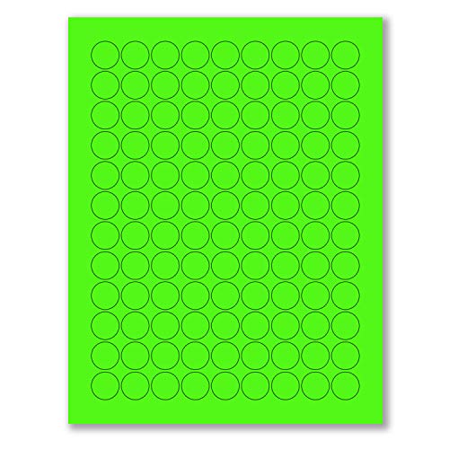 8-1/2 x 11" Neon Color High Light Fluorescent Labels for Laser & Inkjet Printer. Green Fluorescent, 3/4" Round - 108 Per Page.