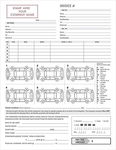 Vehicle Auto Transport Bill of Lading and Invoice Form (White - Yellow - Pink - Custom Printed)
