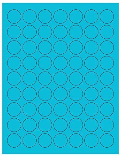 8-1/2 x 11" Neon Color High Light Fluorescent Labels for Laser & Inkjet Printer. Blue Fluorescent, 1" Round - 63 per Page.