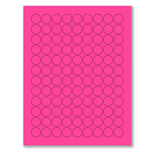 8-1/2 x 11" Neon Color High Light Fluorescent Labels for Laser & Inkjet Printer. Pink Fluorescent, 3/4" Round - 108 Per Page.
