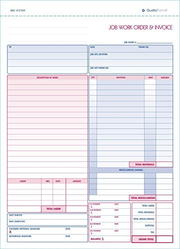 Job Work Order, Invoice & Grid Sheet, 2 Part Carbonless, 100 Per Pack