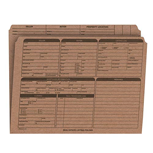 Real Estate Listing Folder Right Panel List, Pre-Printed on Durable Card Stock with Closing Checklist and Color-Coded Dots for Organizing (Brown Kraft, Letter Size - Pack of 25)