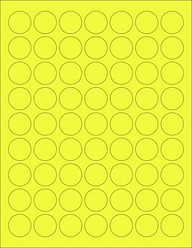 8-1/2 x 11" Neon Color High Light Fluorescent Labels for Laser & Inkjet Printer. Yellow Fluorescent, 1" Round - 63 per Page.