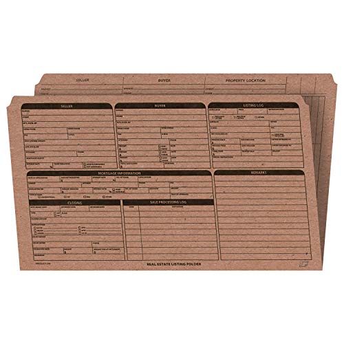 Real Estate Listing Folder  Right Panel List, Pre-Printed, Brown Kraft, Legal Size - Pack of 25.