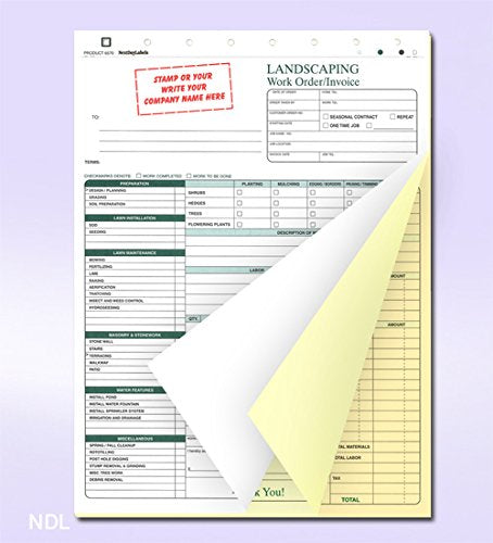 Landscaping Work Order Form/Invoice/Billing Sheets, 3 Part Carbonless (100 Sets) Letter Size Forms