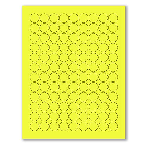 8-1/2 x 11" Neon Color High Light Fluorescent Labels for Laser & Inkjet Printer. Yellow Fluorescent, 3/4" Round - 108 Per Page.