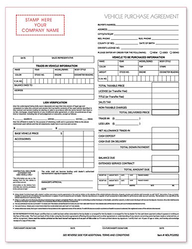 Used Vehicle Automotive Bill of Sale Purchase Agreement (3 Part)