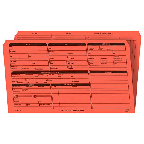 Real Estate Listing Folder Right Panel List, Pre-Printed, Orange, Legal Size - Pack of 25.
