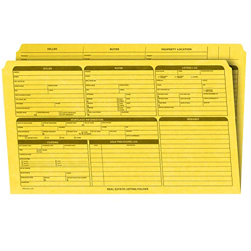 Real Estate Listing Folder Right Panel List, Pre-Printed, Yellow, Legal Size - Pack of 25.