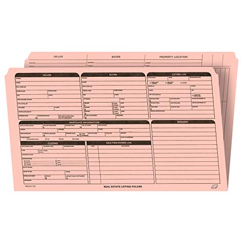 Real Estate Listing Folder Right Panel List, Pre-Printed, Pink, Legal Size - Pack of 25.
