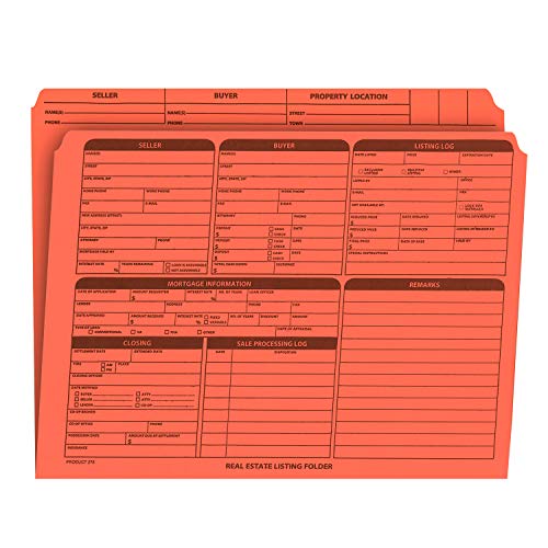Real Estate Listing Folder Right Panel List, Pre-Printed, Orange, Letter Size - Pack of 25.