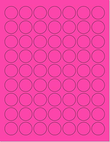 Pack of 25 Sheets, 8-1/2 x 11" Fluorescent Labels for Laser & Inkjet Printer (Pink Fluorescent, 1" Round - 63 per Page, 1575 Labels)