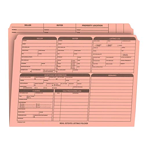 Real Estate Listing Folder Right Panel List, Pre-Printed, Pink, Letter Size - Pack of 25.