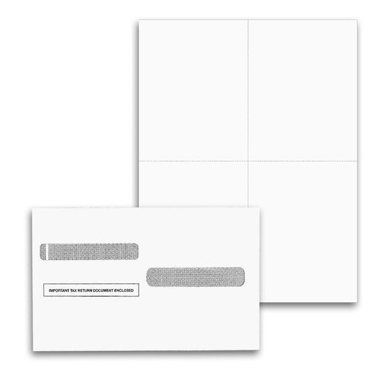 Set of W-2 Blank Forms and Envelopes, 4-Up Version with NO Instructions on the Back.
