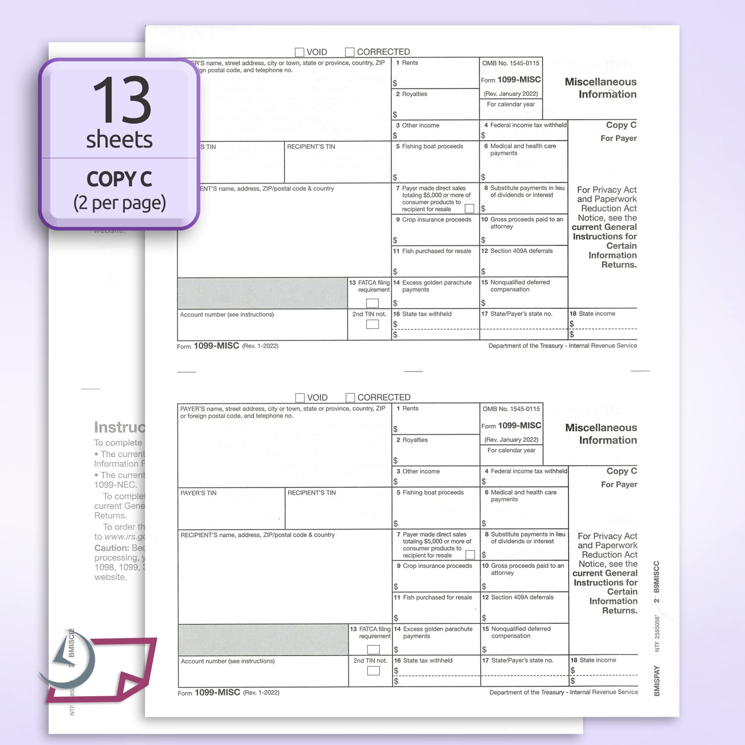 1099 MISC Forms for 2025, 4-Part Tax Forms, Vendor Kit of 25 Laser For ...