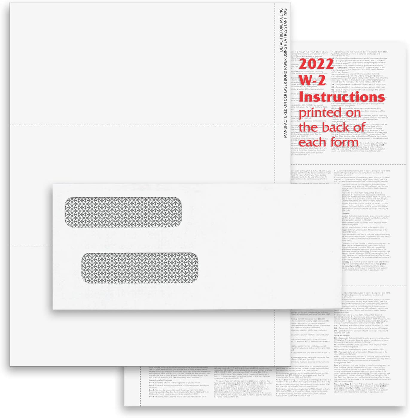 2023 3 Up W2 Tax Forms and Matching Envelopes