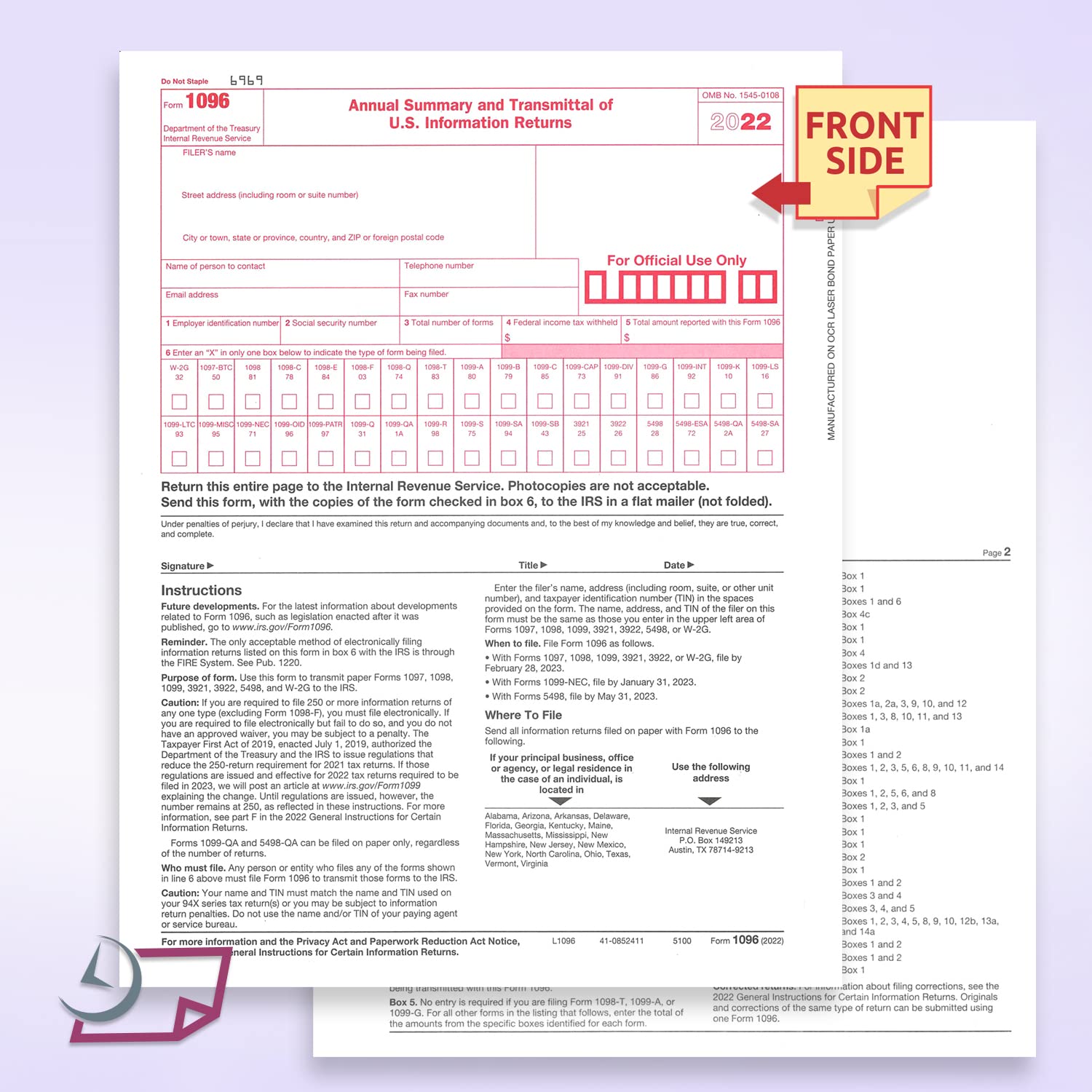 Form 1096 - Annual Summary And Transmittal Of U.s. Information Returns Sample 2017