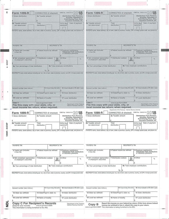 EGP IRS Approved 1099-R, 4-Up Pressure Seal, Preprinted, 1 Carton of 500, (TF5177)