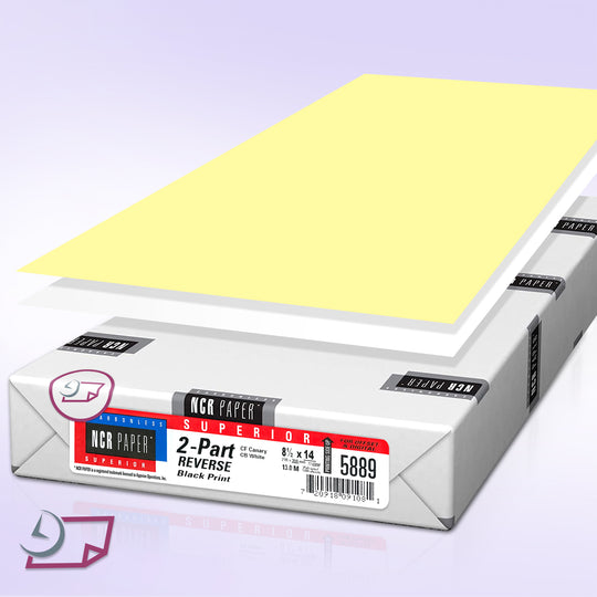 8.5" x 14" 2 Part NCR Superior Yellow/White Reverse Collated Paper, Item #5889
