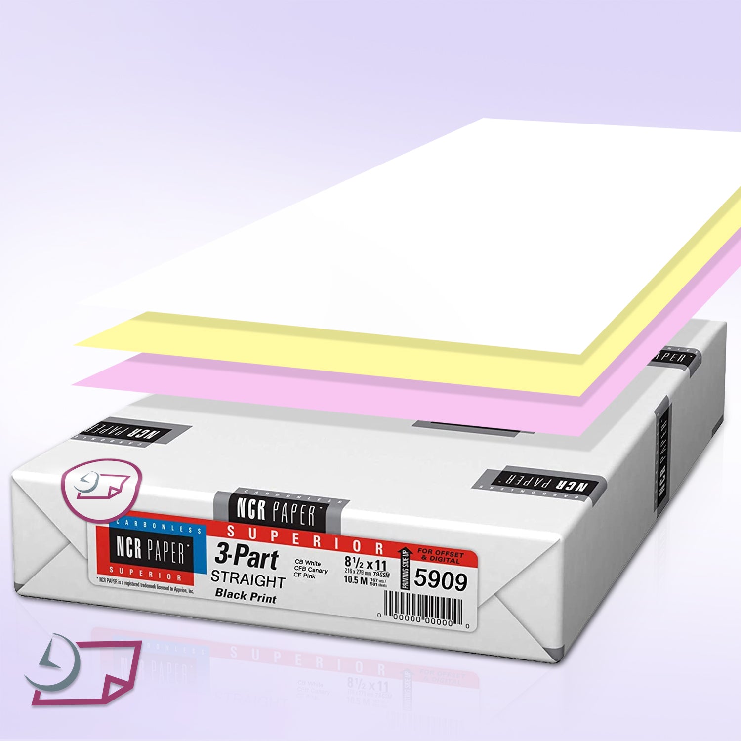 8.5" x 11" 3 Part NCR Superior White/Yellow/Pink Straight Collated Paper, Item #5909
