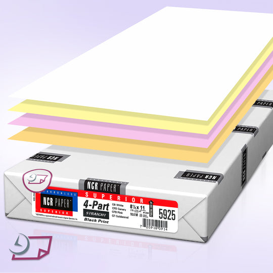 8.5" x 14" 4 Part NCR Superior White/Yellow/Pink/Gold Straight Collated Paper, Item #5926