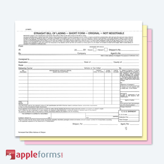Straight Bill of Lading - NO Imprint -